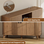 Lulive Kitchen Pantry Cabinet with Charging Station, Walnut | Rolling & Sliding Doors, Adjustable Shelves, Open Countertop, Wine Glass Rack, Modern Storage Cabinet for Dining Room