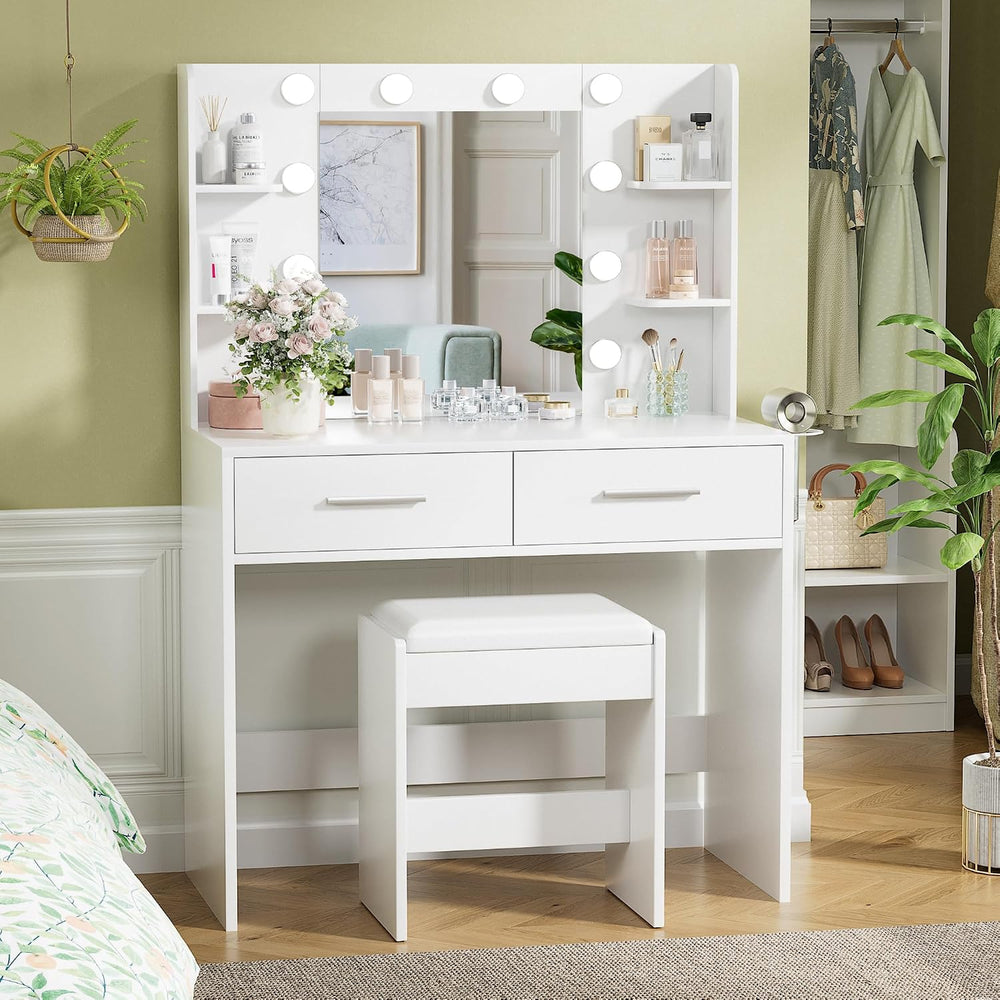 YESHOMY Vanity Desk with Mirror, Makeup Table, Matte White | 2 Large Drawers,...