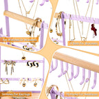 DreamGenius Jewelry Organizer Stand with Velvet Ring Holder, 4 Tier Jewelry Holder Organizer with 15 Hooks for Necklaces and 16 Holes for Earrings, Purple