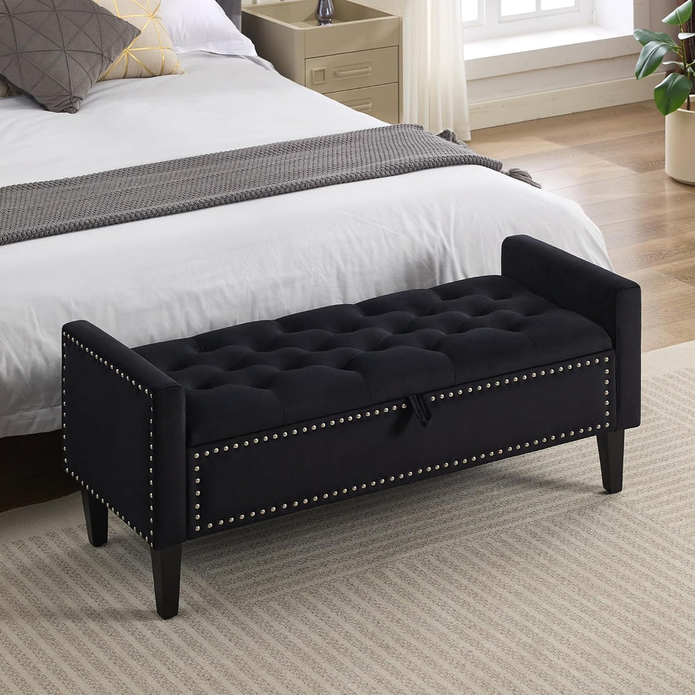 WUTUTUEE 47" Velvet Storage Bench, Upholstered Bed Bench with Storage, E...