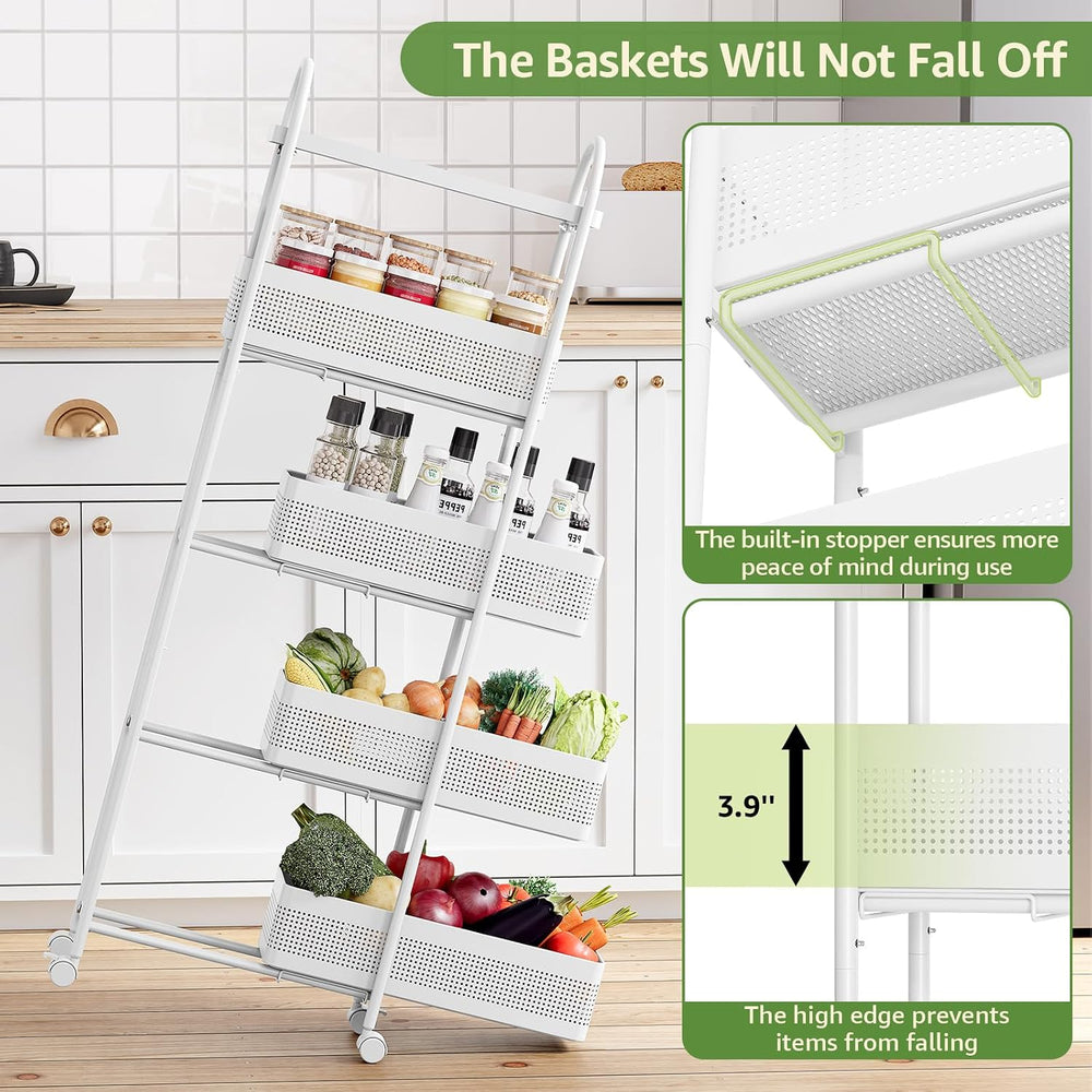 KINGRACK 5-Tier Slim Storage Cart with Pull Out Basket, Rolling Bathroom Orga...