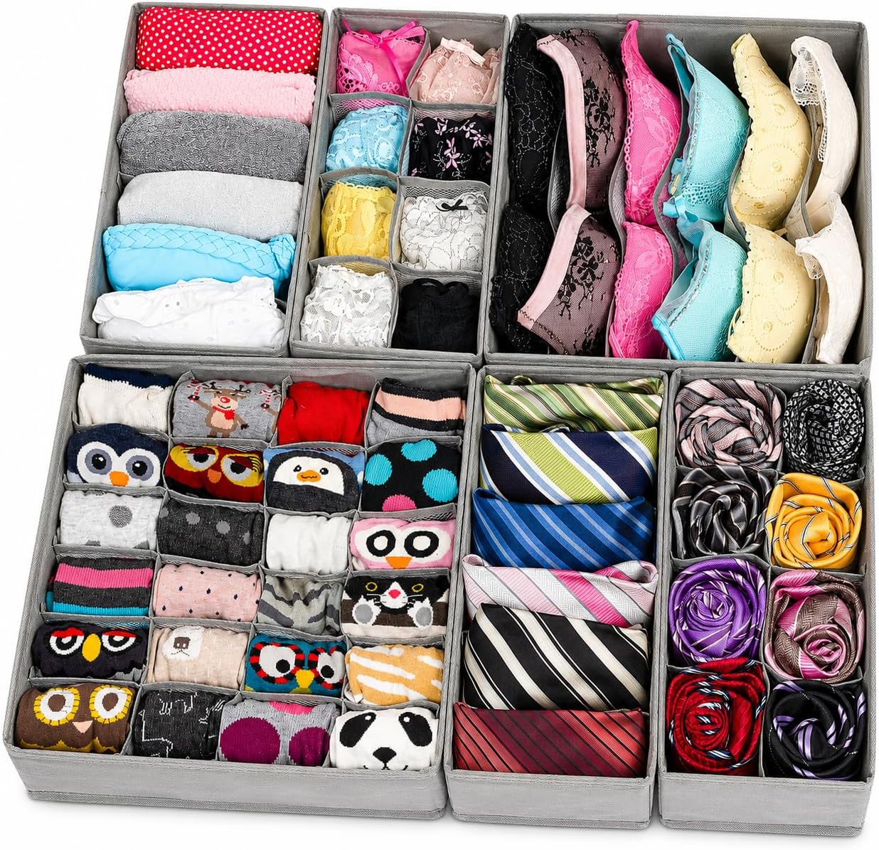 Wondersome Drawer Organizer for Clothes - 6-Pack of Underwear, Sock, Bra, Tie and Clothing Divider - Bedroom Shelf/Cabinet Storage Organization - Foldable Closet and Dresser Fabric Organizing Boxes