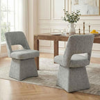 VKNOW Upholstered Swivel Dining Chairs Set of 4, Modern Dining Room Chairs with Open Back, Chenille Fabric Kitchen Chairs for Dining Room, Bedroom, Vanity, Grey