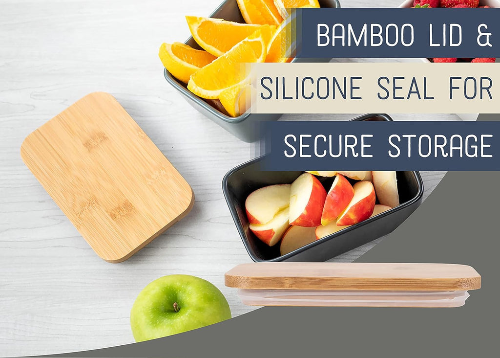 Nat & Jules Ceramic Stoneware 1/2 Pound, 2 Sticks Butter Dish with Airtight Bamboo Lid, Kitchen Accessory, Container Holder, Refrigerator Storage and Countertop Organization, Matte Black