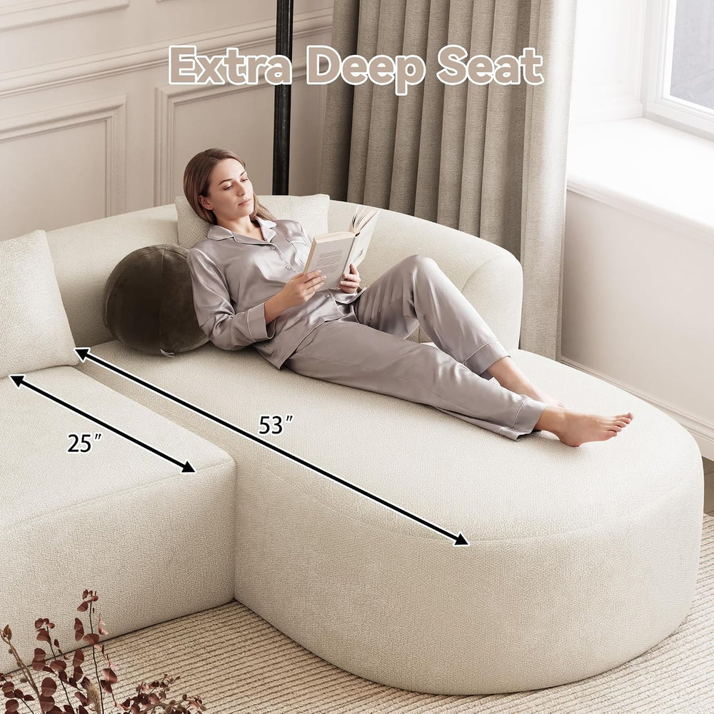 ONEMMLION 111" Oversized L-Shaped Sectional Sofa, Beige White | Luxury m...