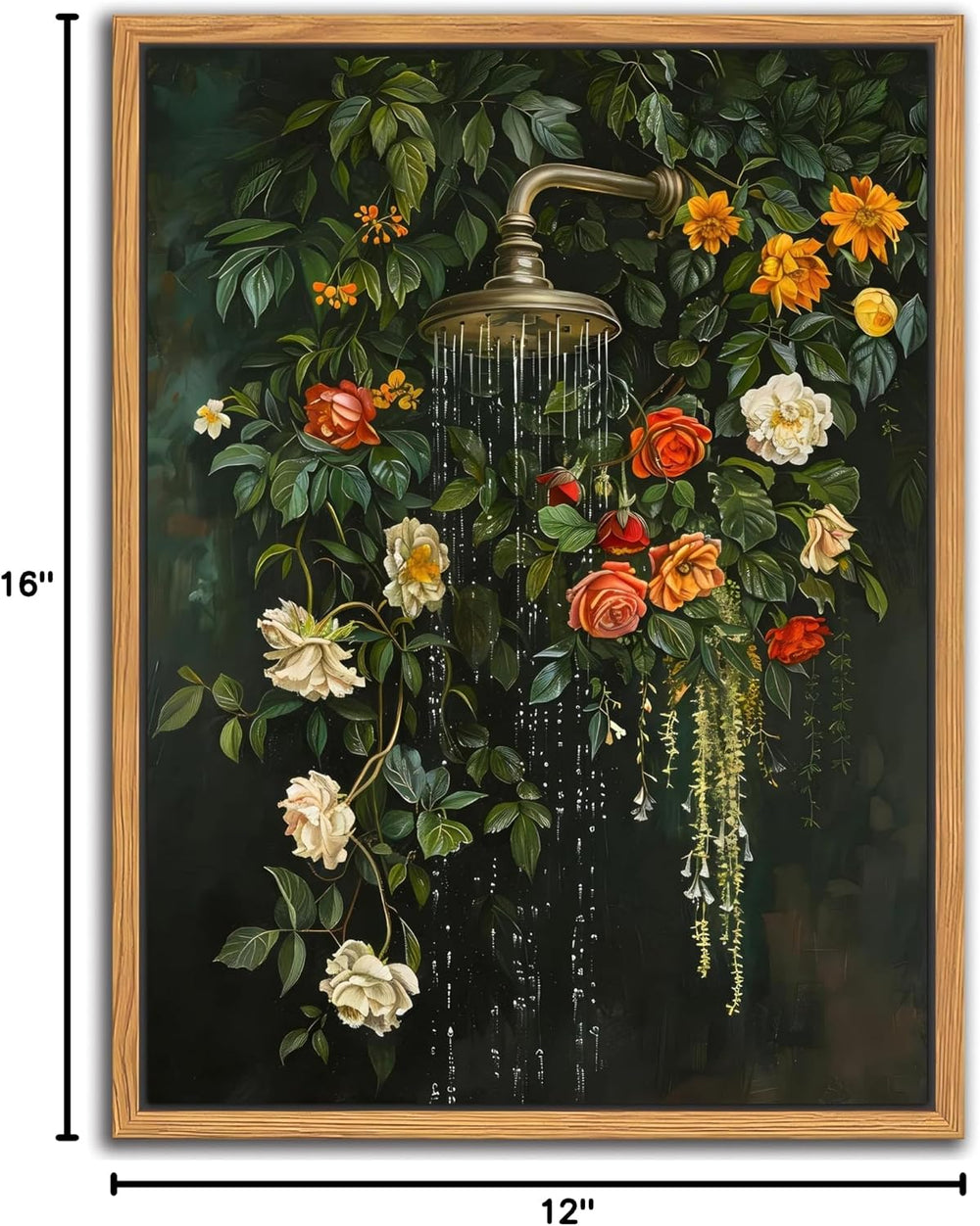 Floating Framed Floral Shower Wall Art, Vintage Botanical Flower Canvas Print...