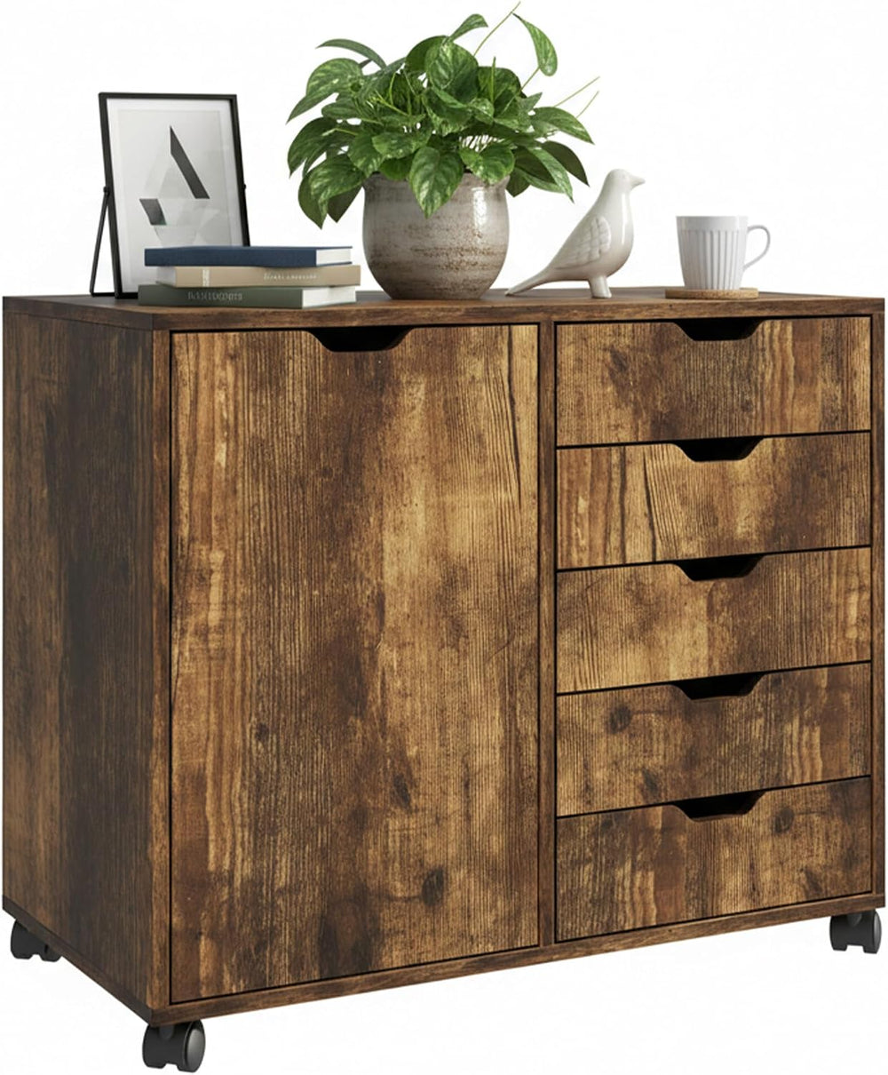 Relaxdays mobile storage cabinet, 5 drawers & 2 compartments, HWD: 65x78x...