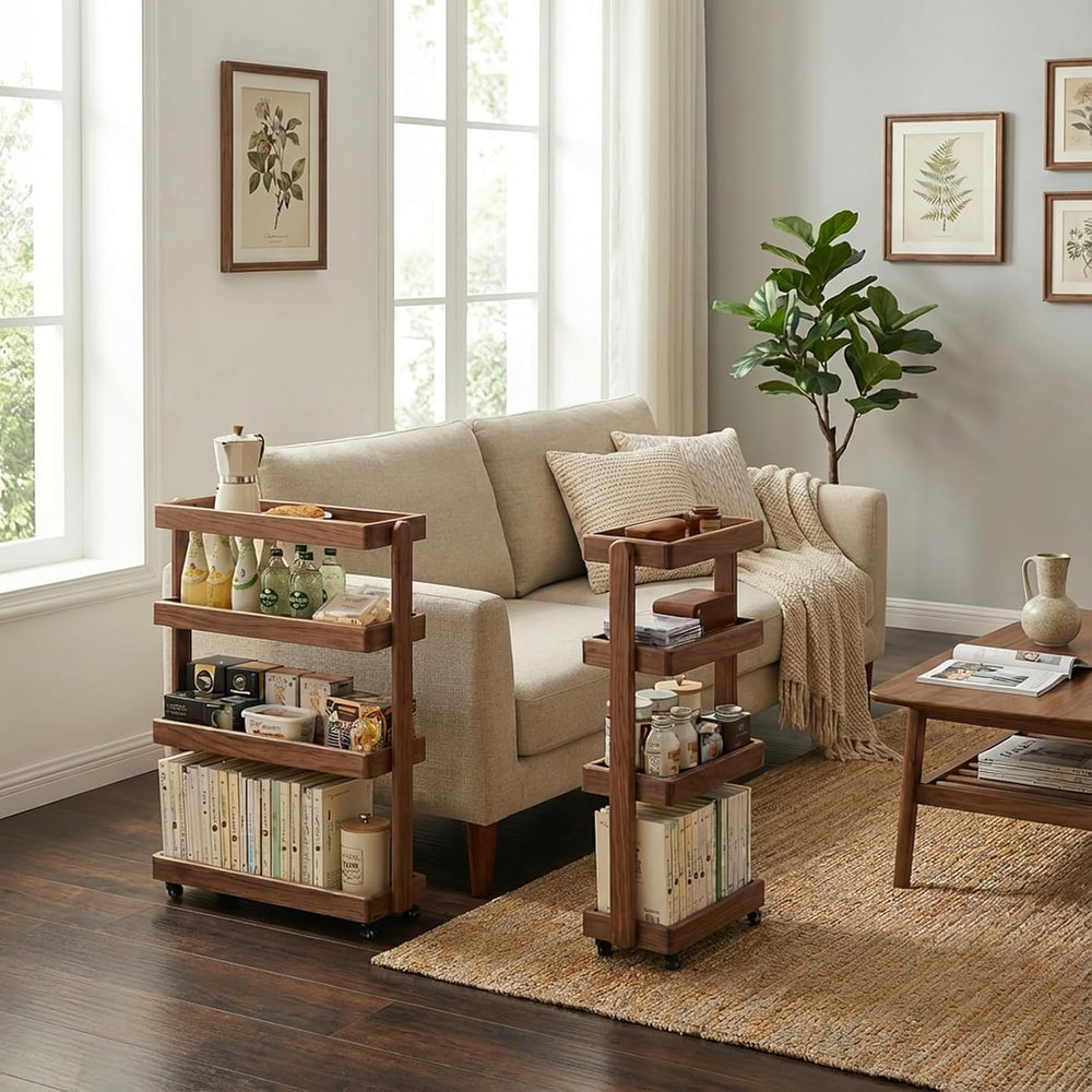 Small Narrow Side Table with Wheels, Skinny End Table for Small Spaces, 4 Tie...