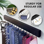 2-Pack Tie Rack Wall Mounted, Wooden Belt Hanger Tie Organizer for Closet with 28 Folding Hooks, Space Saving Tie Holder and Belt Rack for Closet Wall Mount, Black