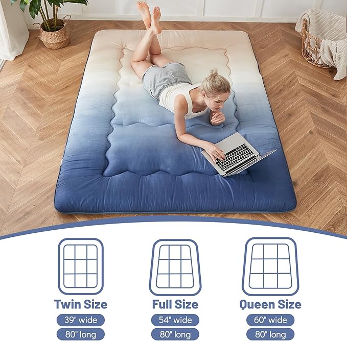 Japanese Floor Mattress, Futon Mattress with Portable Storage Bag and Washabl...