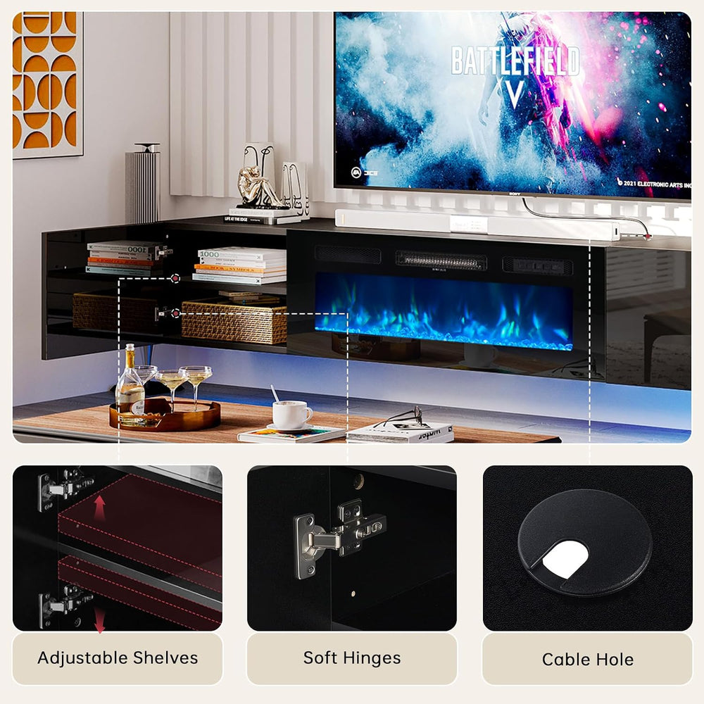 oneinmil 70" Floating TV Stand with 36" Electric Fireplace, Wall Mo...