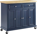 Crosley Furniture Madison Madison Rolling Kitchen Island Cart, Microwave Stand, Coffee Bar, with Shelves and Drawers, Navy