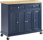Crosley Furniture Madison Madison Rolling Kitchen Island Cart, Microwave Stand, Coffee Bar, with Shelves and Drawers, Navy
