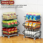 Miyawell 3-Tier Rolling Pantry Cart with Wheels, Stackable Wire Storage Floor Organizer for Kitchen Pantry Snack Shelves, Fruit Basket Stand, Vegetable Storage Rack for Food Snacks Onion Potato