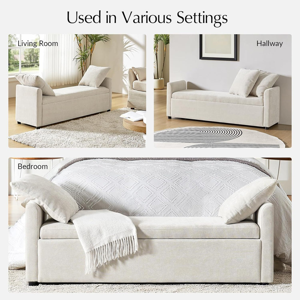 59.5" Modern Storage Ottoman Bedroom Bench, End of Bed Bench with Arms a...