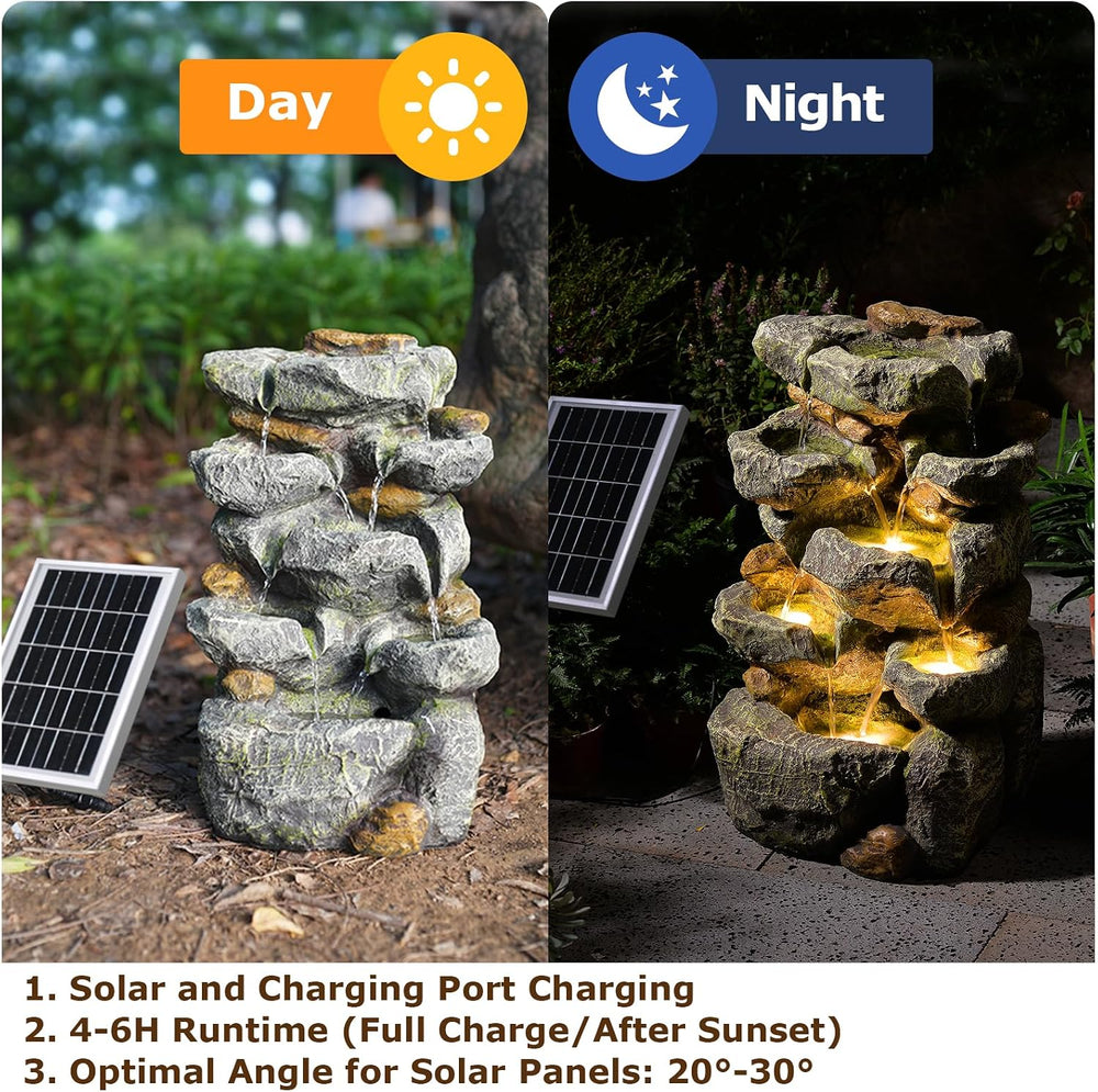 5 Tiered Solar Water Fountain Outdoor Garden with LED Lights