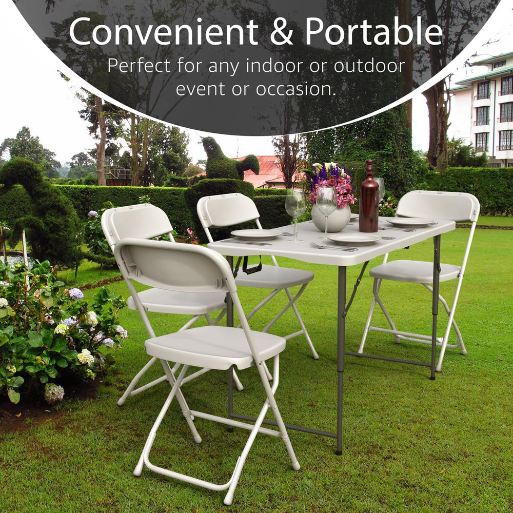 4 Feet Foldable Table Adjustable Height with Built in Handle, Steel Legs | 4F...