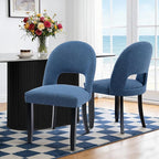 Upholstered Dining Chairs Set of 2, Mid Century Modern Dining Kitchen Chairs with Solid Wood Legs & Fabric Backret for Kitchen and Dining Rome, Blue