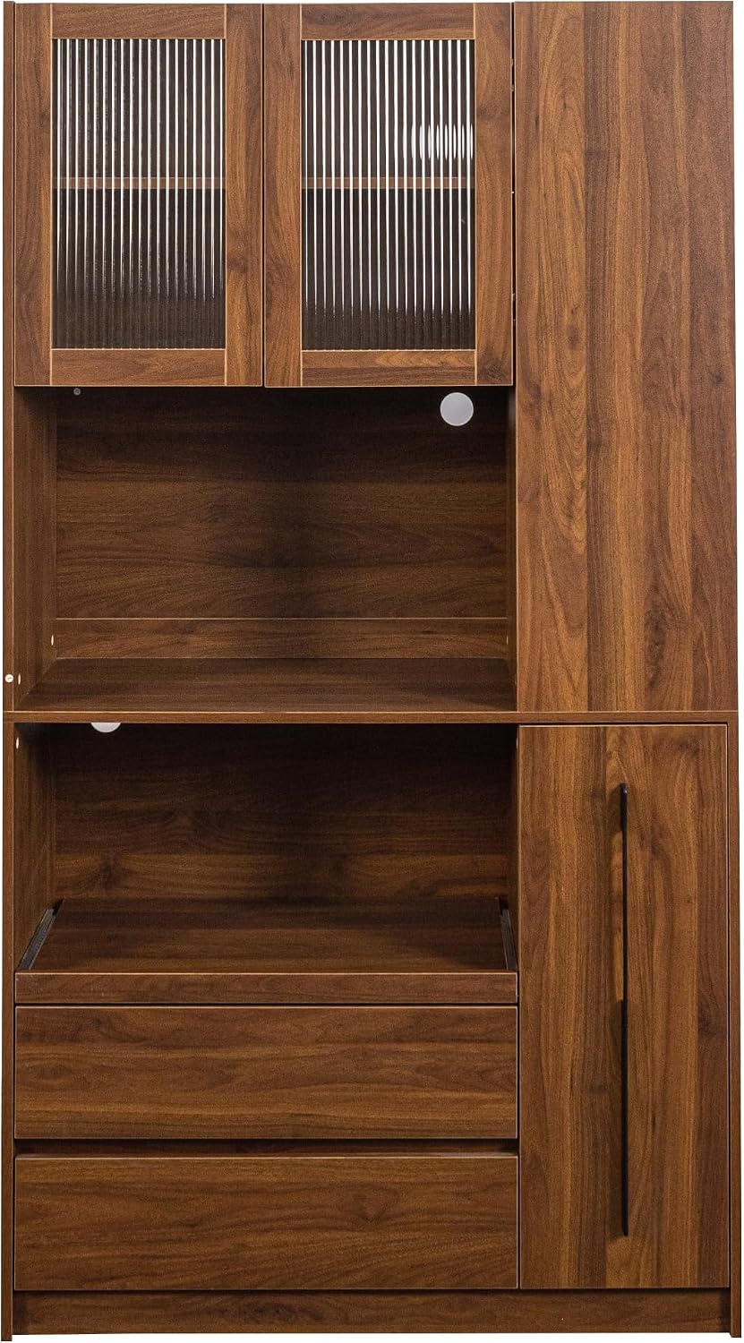 Pantry Cabinet 70 Inch Tall Kitchen Storage Cabinet with Glass Door, Freestan...