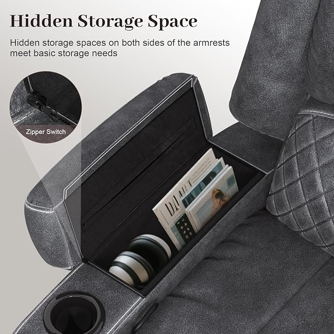 Manual Reclining Sectional Sofa Set, 5 Seats Soft Dutch Velvet Recliner Corner Sectional Couch, Family-Sized L-Shaped Recliner Couch with USB Charging, Thickened Padding, Sturdy Frame, Grey