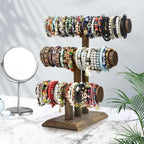 LadyRosian Wooden Bangle Display Holder Stand,3-Tier Wooden Rotating Jewelry Display Stand (Brown-3 layers)