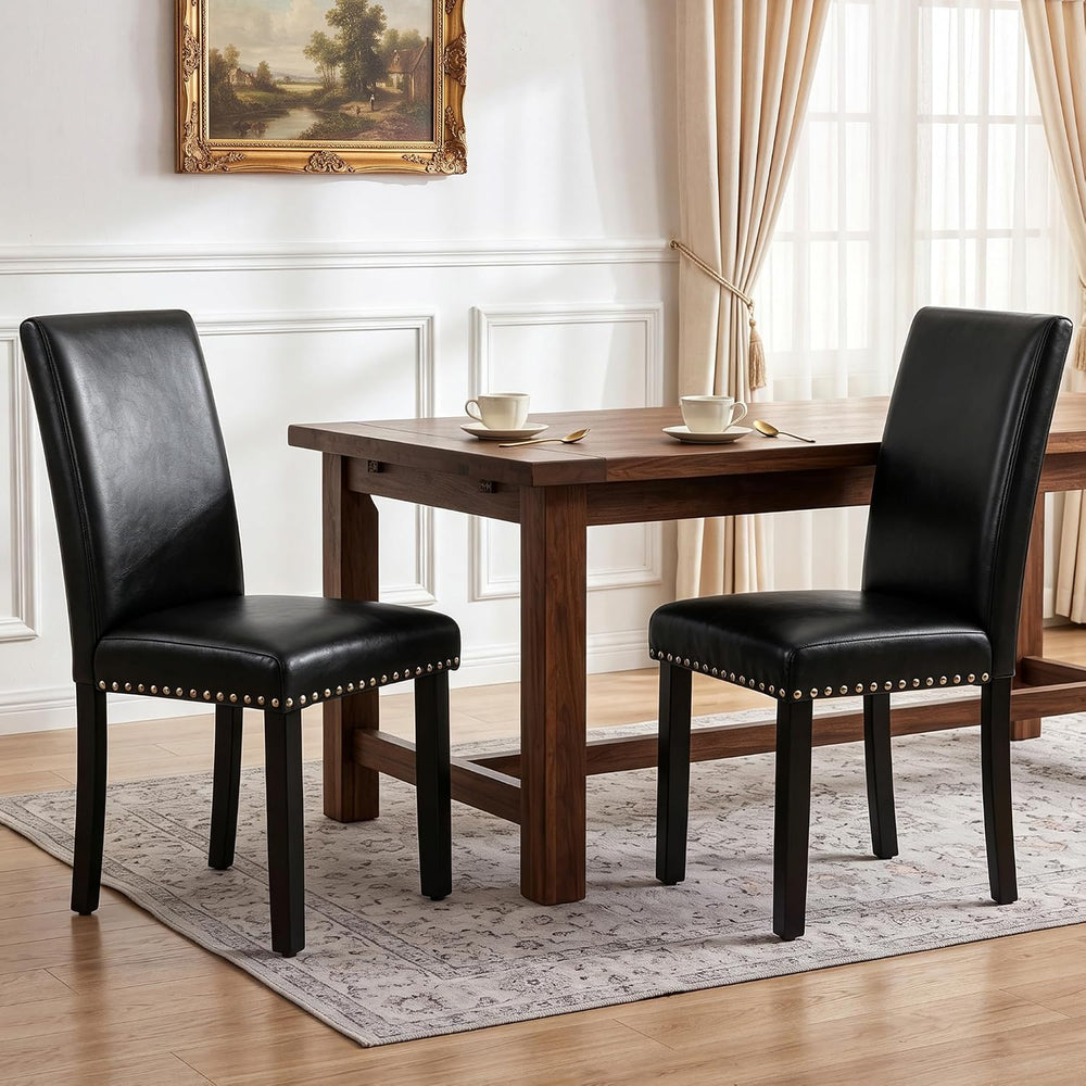 LSSBOUGHT Modern Leather Dining Chairs Set of 6 with Studded Trim(Black)