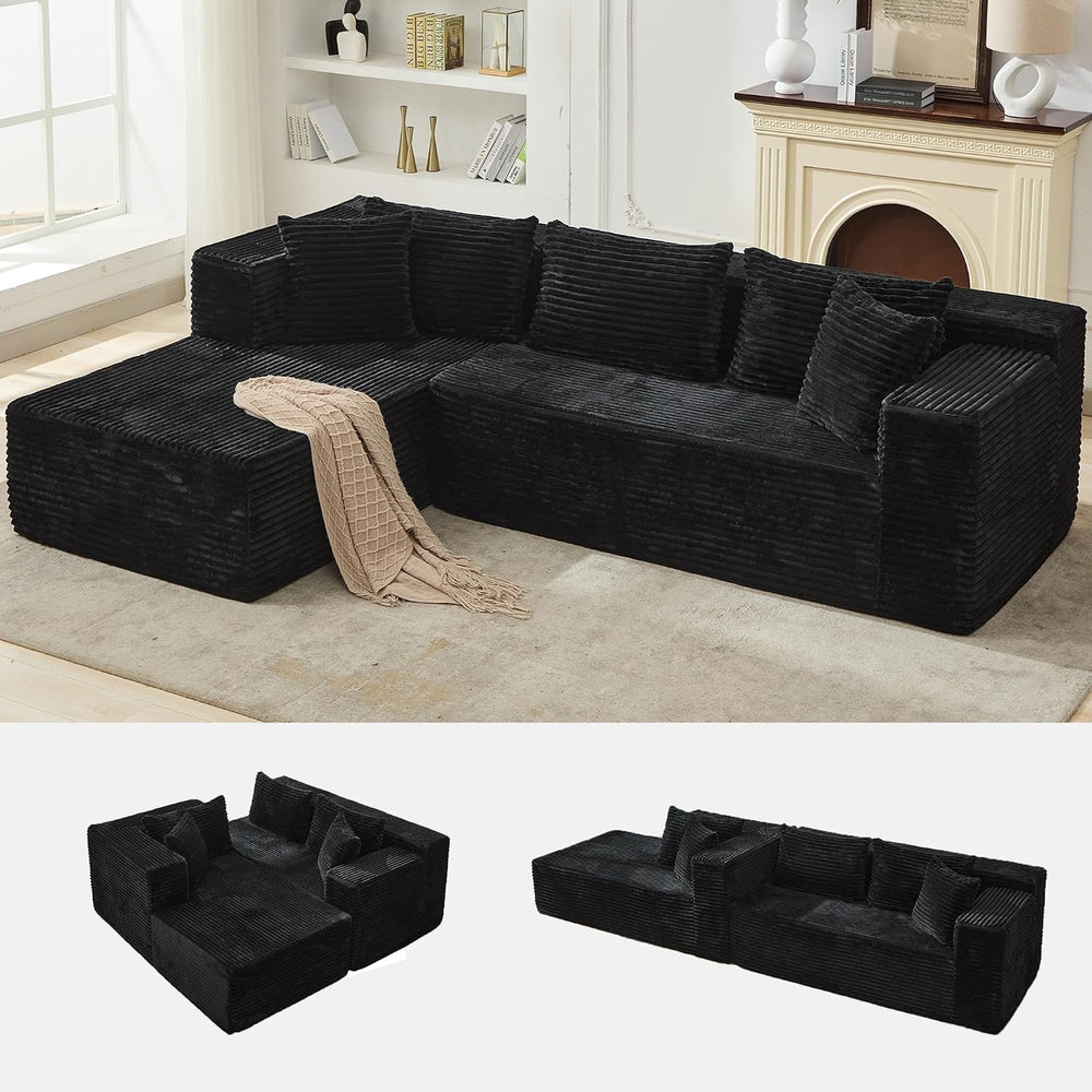 106" L Shaped Modular Cloud Sectional Sofa with Cushions, Black | 4-in-1...
