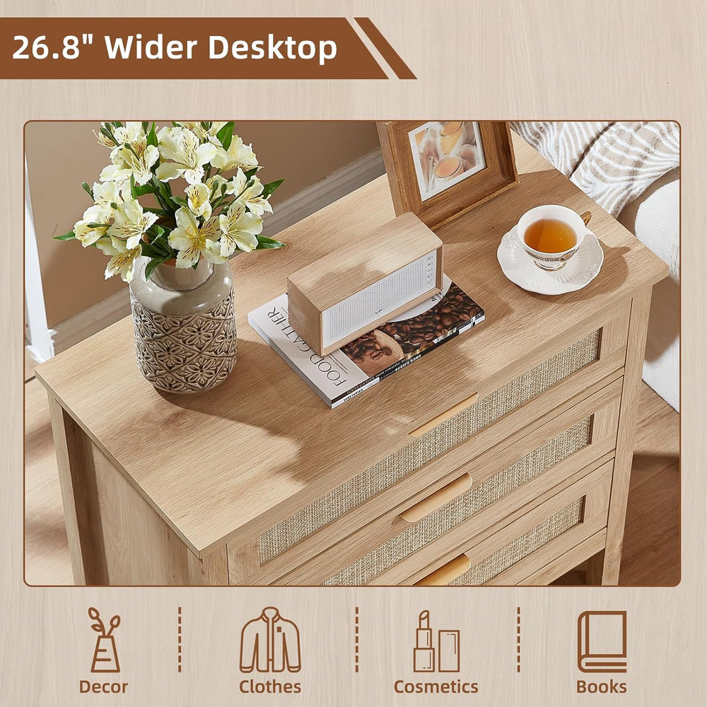 LEYAOYAO 31.5" Wide Rattan Nightstands Set of 2, Large Boho Night Stand ...