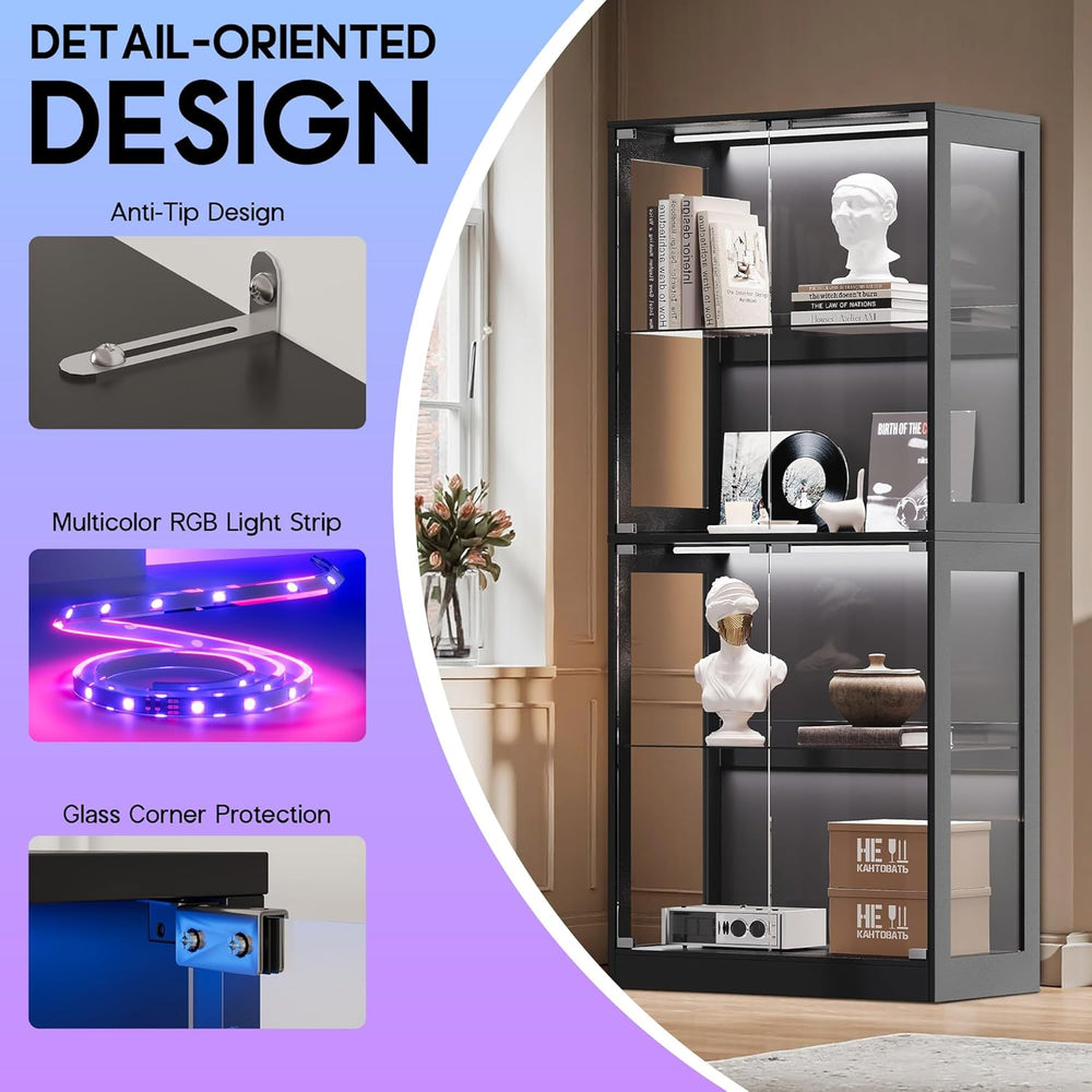 AMERLIFE RGB Display Cabinet with Adjustable Glass Shelves, 4-Tier Storage Ca...