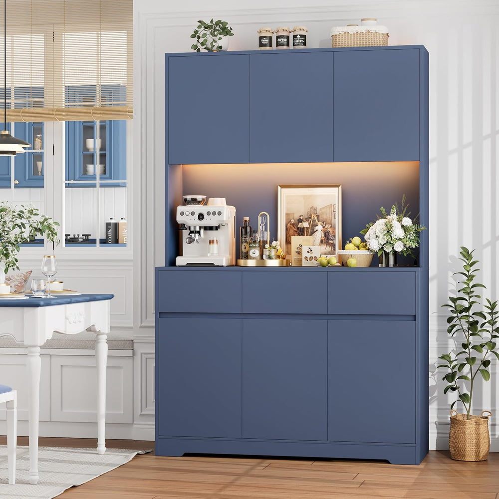 FINETONES 71" Pantry Cabinet with Power Outlets and Led Lights | Large K...