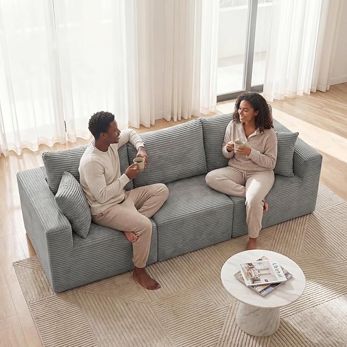 Homall Sectional Couches for Living Room, Modern Boneless Couch with Deep Seat, Upholstered Cloud Sofa, No Assembly Required (Dark Grey, Three-Seater Sofa)