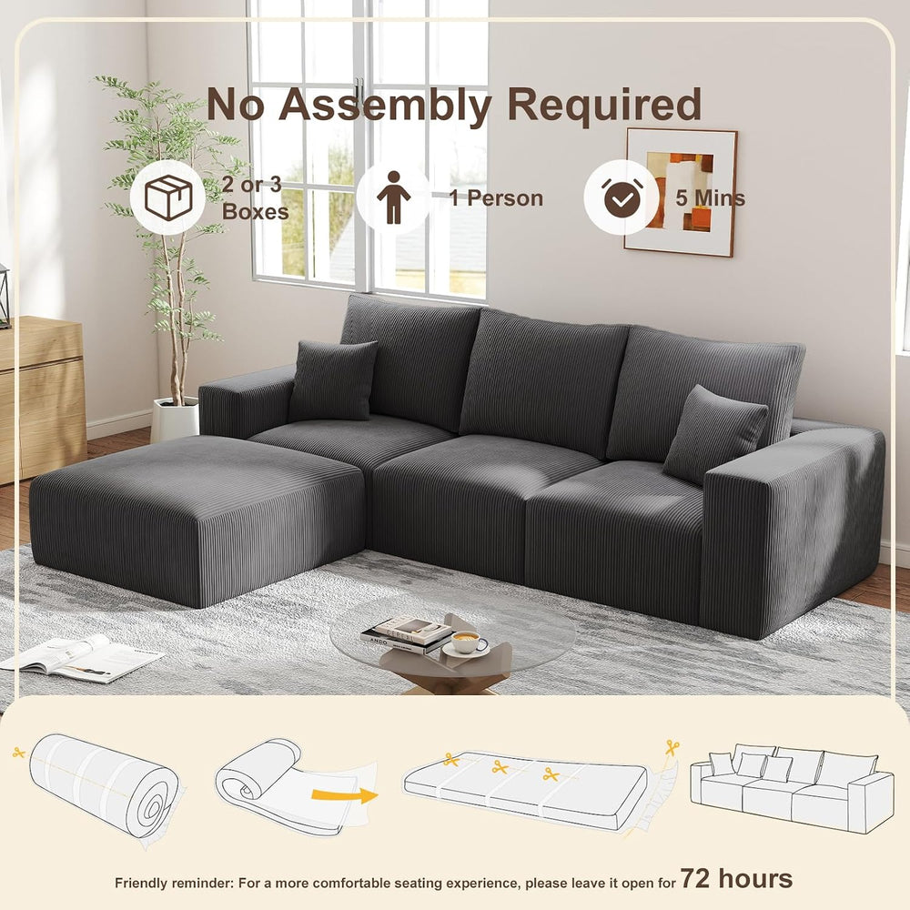 2 Square Cloud Footstool for Living Room, No Assembly Modular Corduroy Conver...