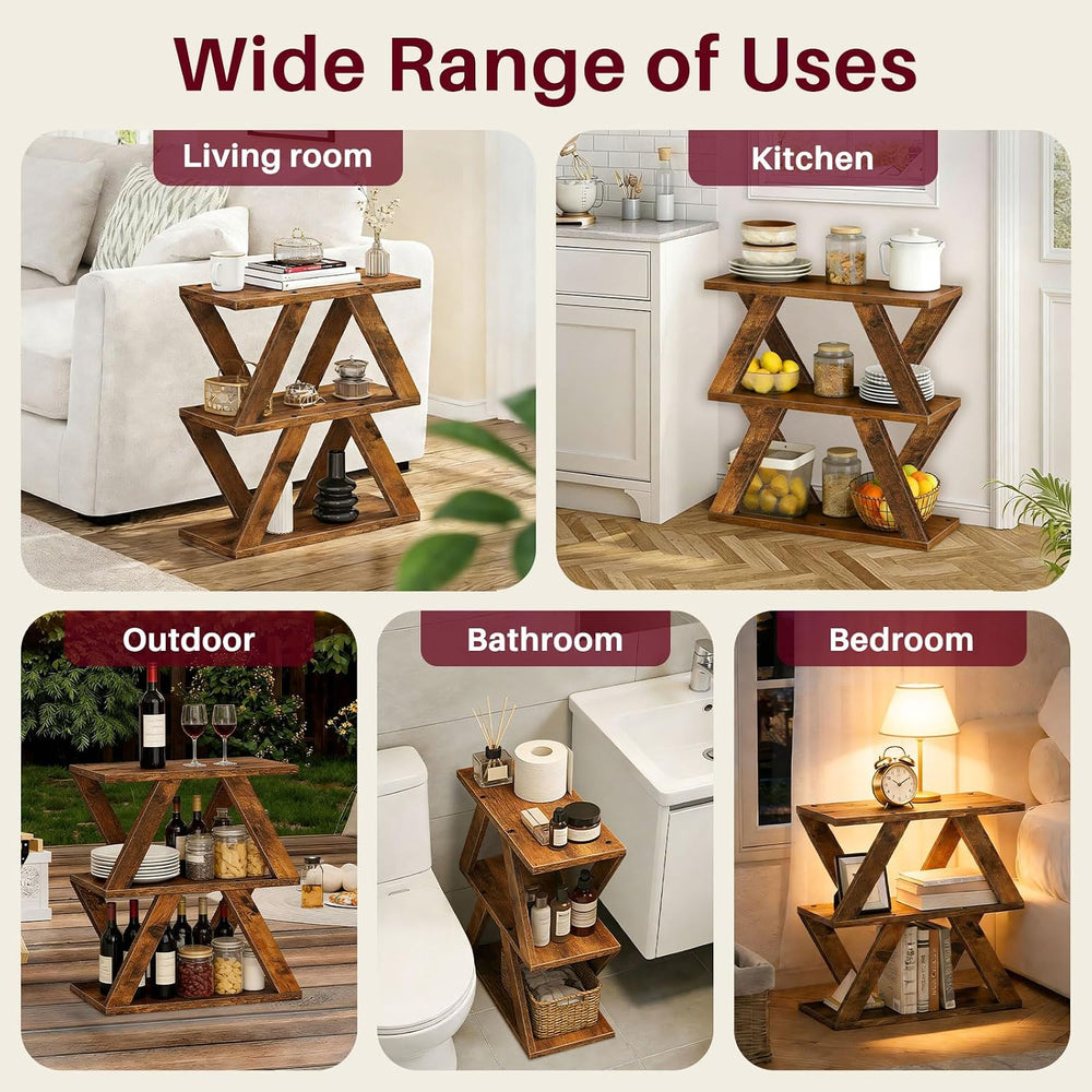3 Tier Side Table with Side Guard Rails & Anti-Slip Pads, Narrow End Tabl...