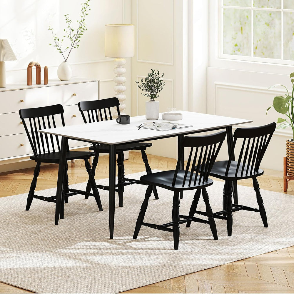 Giantex Black Windsor Dining Chairs Set of 4, Farmhouse Rubber Wood Kitchen C...