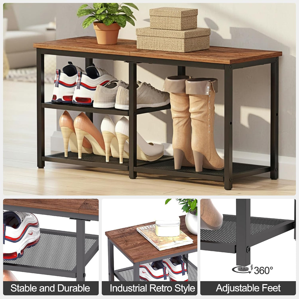 CHEMPFR Shoe Bench with Storage, Shoe Rack Organizer, Spacious Wood Top Entry...