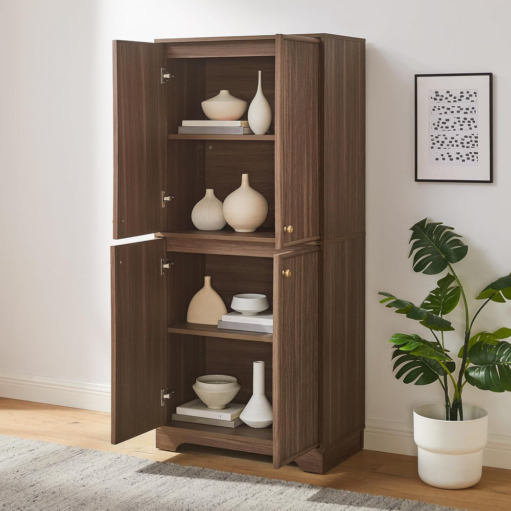 Crosley Furniture Naomi Modern Reeded Kitchen Pantry Storage Cabinet, Dining,...