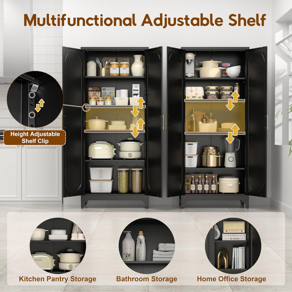 UNICOLY 75" Tall Pantry Storage Cabinet with Doors and 4 Adjustable Shel...