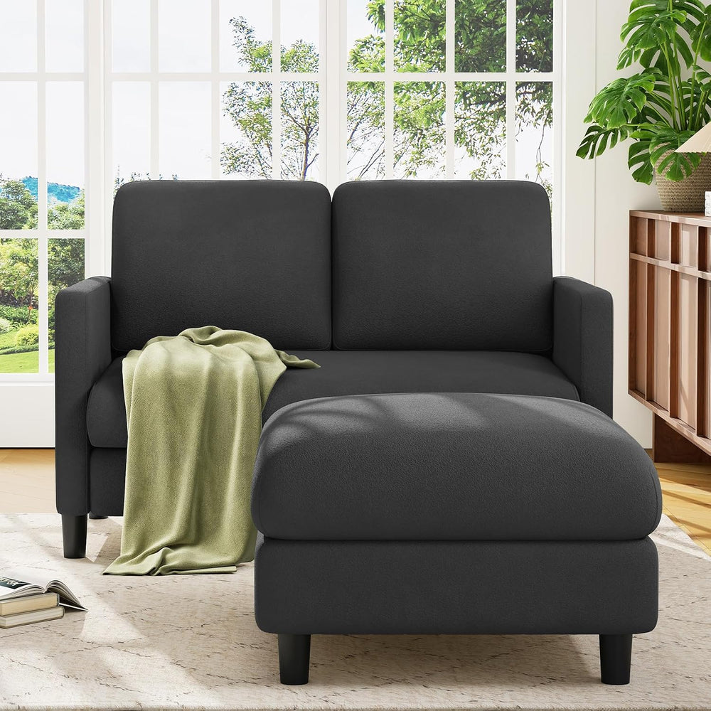 Welzona Loveseat Sofa with Ottoman, 51" Small L Shaped Teddy Couch Sofa