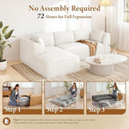 Vesgantti 106" Boneless Couch with Chaise, Deep Seat Comfy Cloud Modular Sofa Corduroy Memory Foam Sectional Couches for Living Room Bedroom, No Assembly Required (Beige, Left-Facing Chaise)
