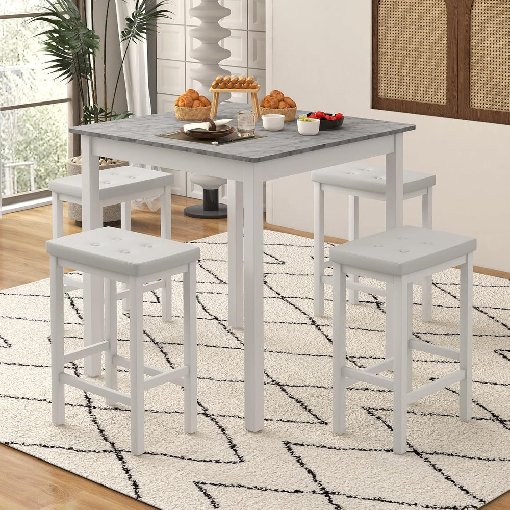 Tangkula 5-Piece Counter-Height Bar Table Set, Faux Marble Square Table &...