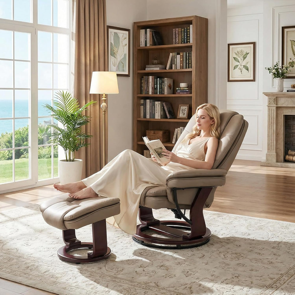 Swivel Recliner Chair with Ottoman Reclining Lounge Sofa Footrest, Set of 2 |...