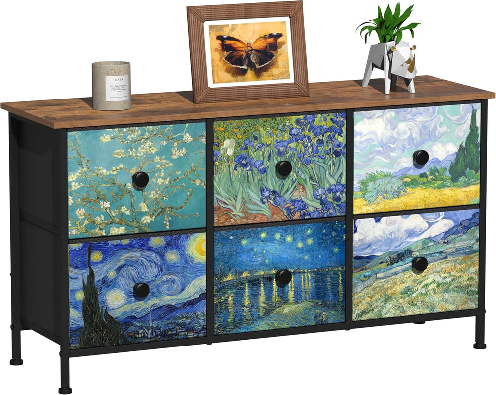 EXOTICA 6 Drawer Dresser for Bedroom Van Gogh Chest of Drawers Wide TV Stands...