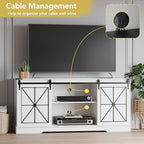 Farmhouse TV Stand for 65/60/55 Inch Tvs, Modern Entertainment Center with Storage Cabinets & Sliding Barn Doors, Rustic Media Console Table, Wood Television Furniture for Living Room, Bedroom, White