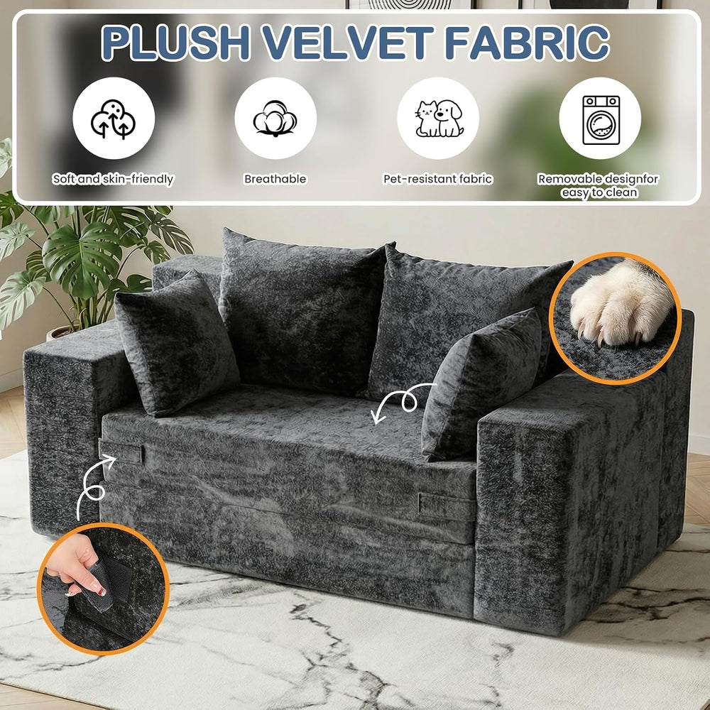 Couch Small, 3-in-1 Loveseat Sleeper Sofa Bed Convertible Sofa Bed with 4 Pil...