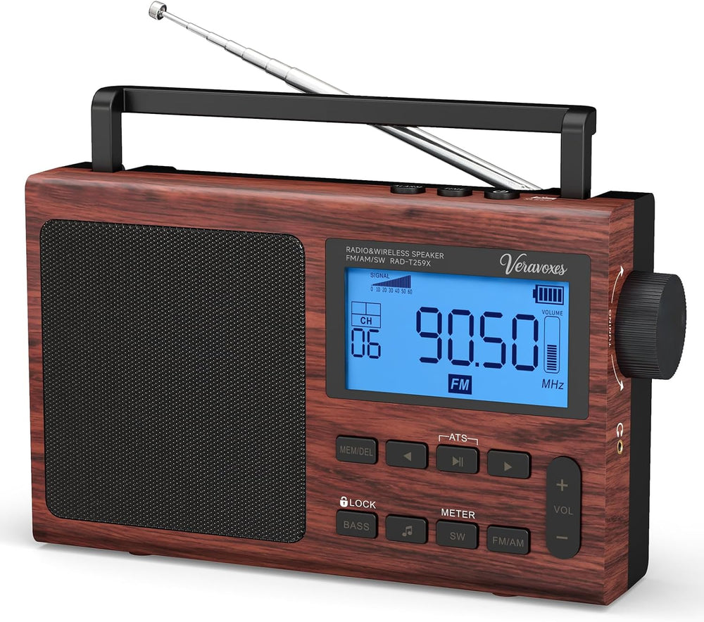 Portable Bluetooth AM FM Shortwave Radio AC & Battery Powered
