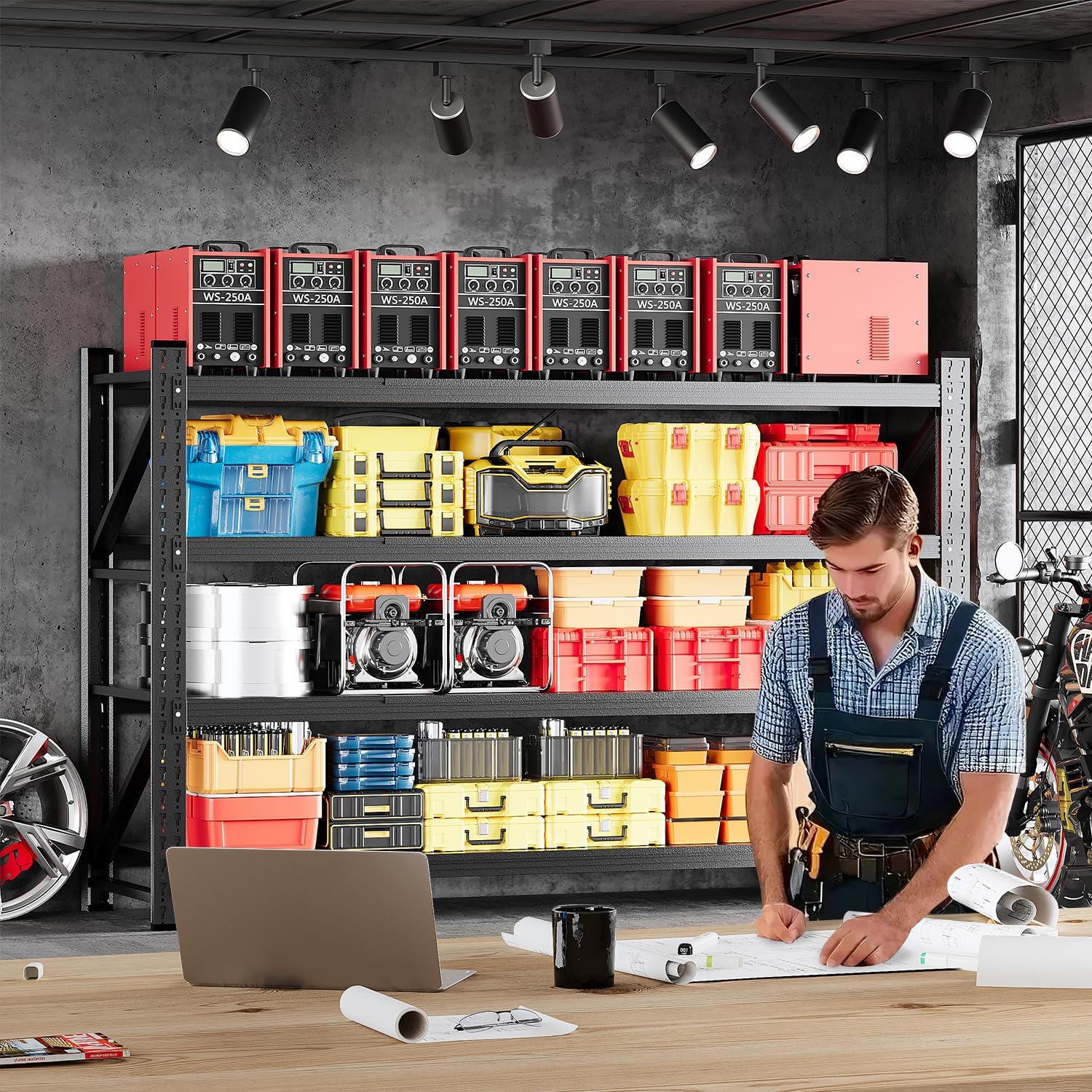 MIIIKO 71.3" W Storage Shelves,5000LBS Metal Garage Storage Shelving,Heavy Duty Adjustable Unit Storage Shelves for Warehouse,Basement,71.3" W x 24" D x 70" H,Black