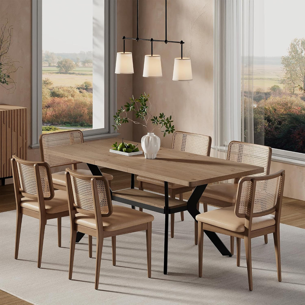 MECHYIN Extendable Dining Table for 4-8, 55-71 in, Storage Shelf, Natural | F...