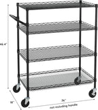 Finnhomy 4 Tier Heavy Duty Commercial Grade Rolling Cart with Handle Bar, Metal Wire Utility Cart with Wheels, Service Trolley on Wheels, Shelf Size 18" D x 36" W, NSF, Black