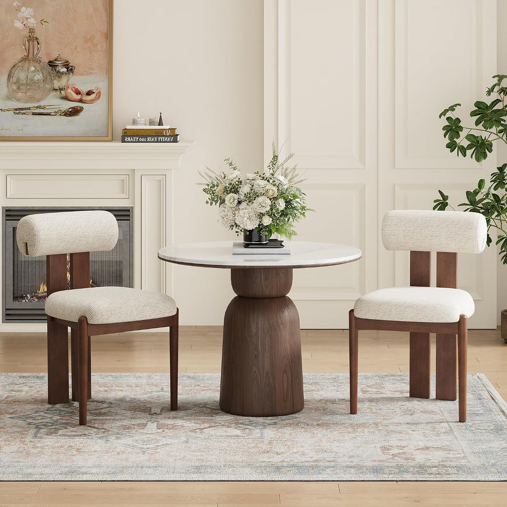 MALOL Upholstered Dining Chairs Set of 2, Wooden Kitchen Chair, Beige