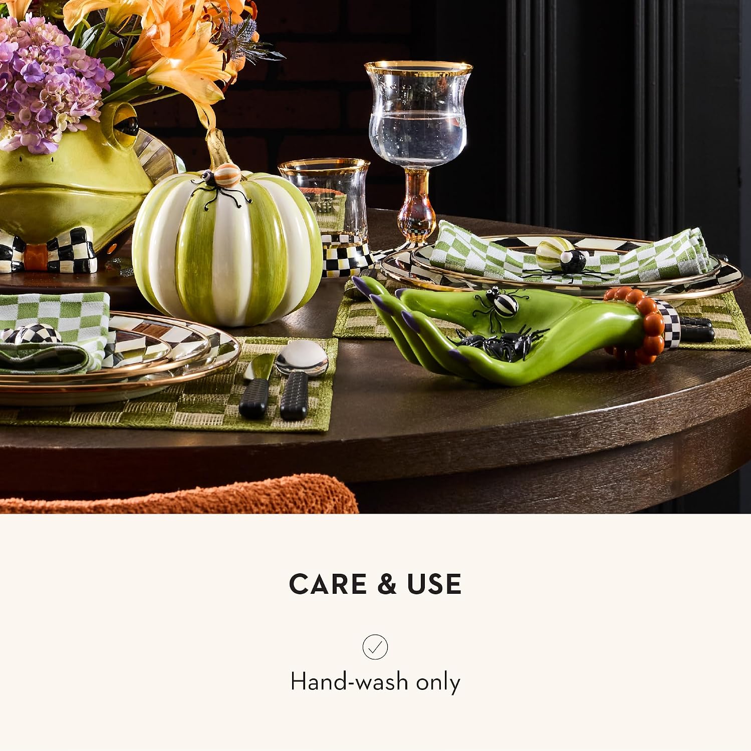 MACKENZIE-CHILDS Ceramic Trinket Tray, Greta Witch’s Hand | Handcrafted design, decorative tray for room decor, 5" W x 10.25" L x 3" H